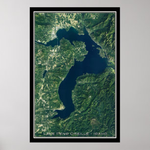 Sjö Pend Oreille Idaho Satellite Poster Karta