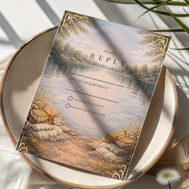 Sjö Picknick Skog Elegans Bröllop OSA Kort (Skapare uppladdad)
