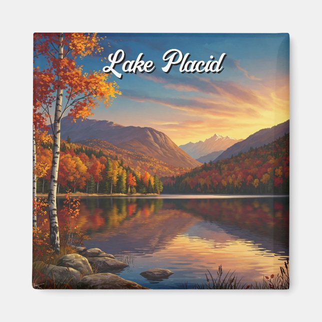 Sjö Placid New York Autumn Travel Magnet (Framsidan)