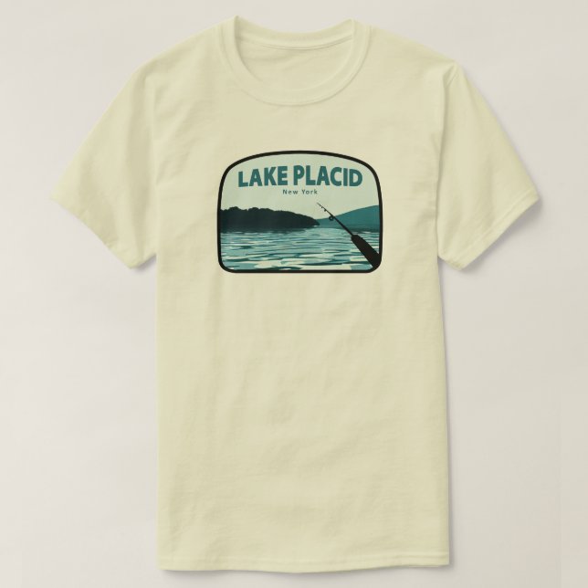 Sjö Placid New York Fishing Rod T Shirt (Design framsida)