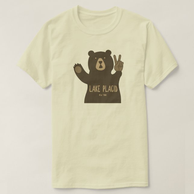 Sjö Placid New York Peace Bear T Shirt (Design framsida)