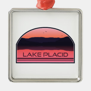 Sjö Placid New York Red Sunrise Julgransprydnad Metall