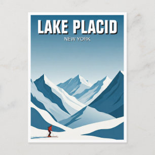 Sjö Placid New York Skiing Skier Travel Vykort
