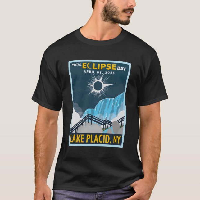 Sjö Placid New York Total Solar Eclipse 2024 T Shirt (Framsida)