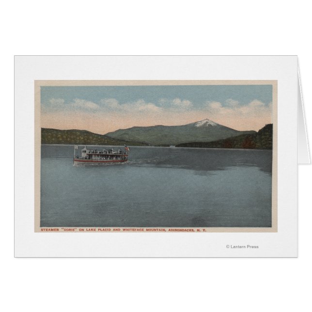 Sjö Placid, NY - View of Steamer Doris Hälsningskort (Framsidan Horizontal)