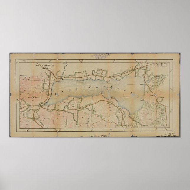 Sjö Pleasant New York Vintage Karta Poster (Framsidan)