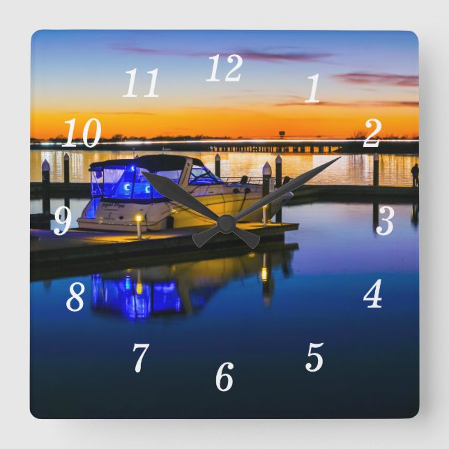 Sjö Ray Hubbard Rockwall TX Sunset Wall Clock Fyrkantig Klocka (Framsida)