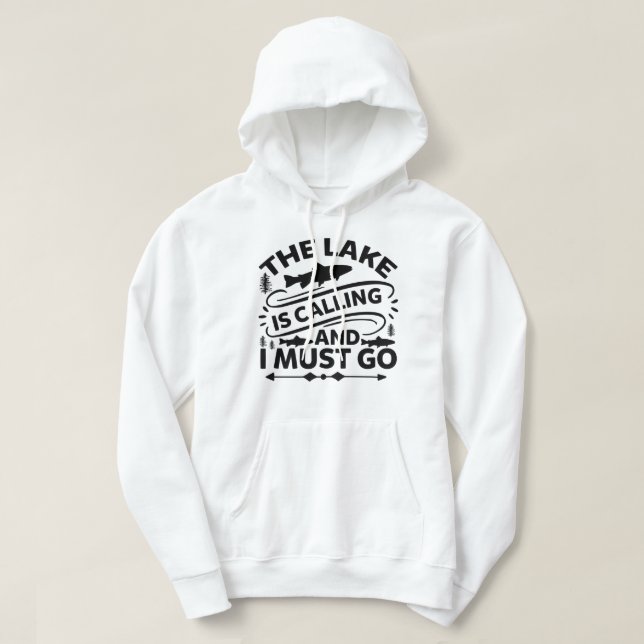 Sjö ringer och jag måste gå, Lustigt fiske L Hoodie (Design framsida)