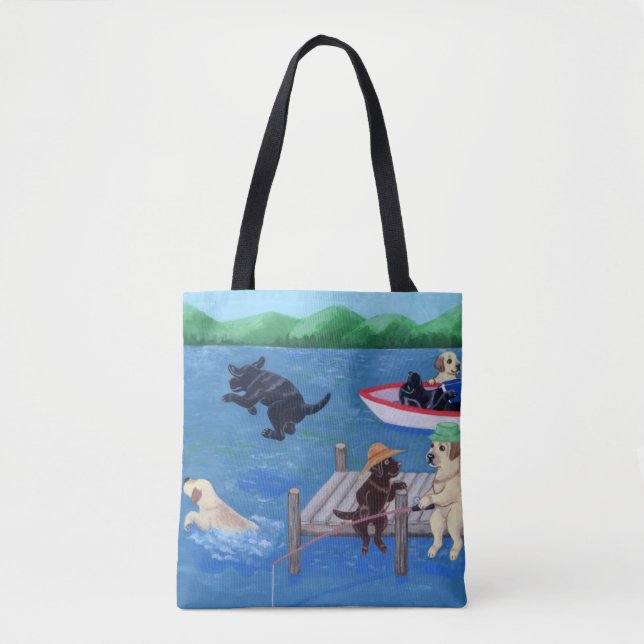 Sjö Roligt Labradors Painting Tote Tygkasse (Framsida)