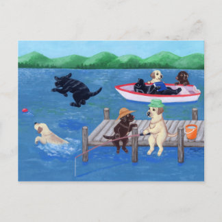 Sjö Roligt Labradors Painting Vykort