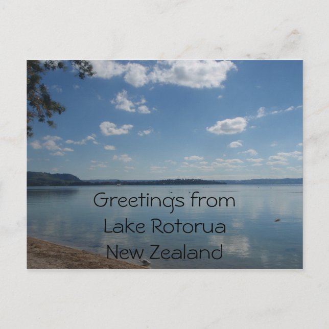 Sjö Rotorua, nyzeeländskt vykort (Framsida)