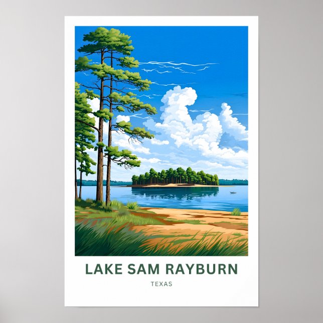 Sjö Sam Rayburn Texas Travel Print Poster (Framsidan)