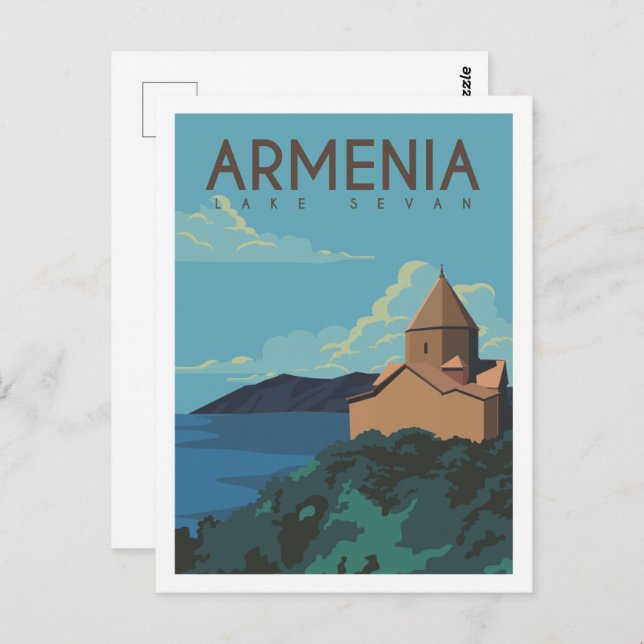 Sjö Sevan Armenia Travel Ställe Illustration Vykort (Fram/baksida)