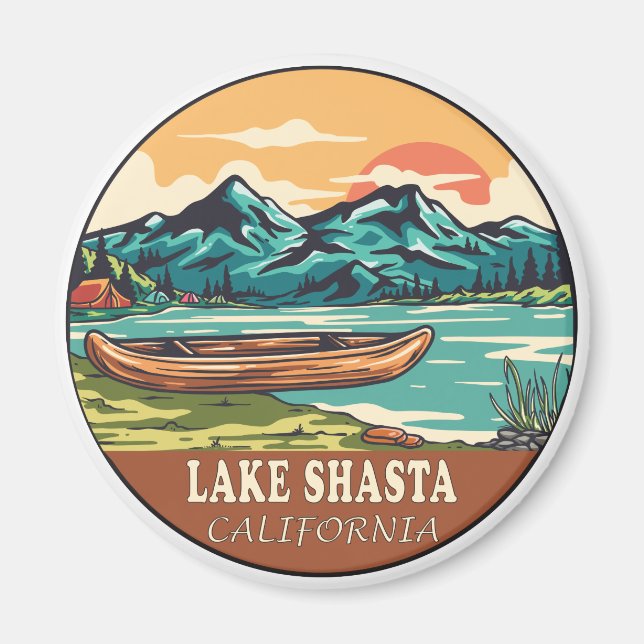 Sjö Shasta California Boating Fishing Emblem Magnet (Framsidan)