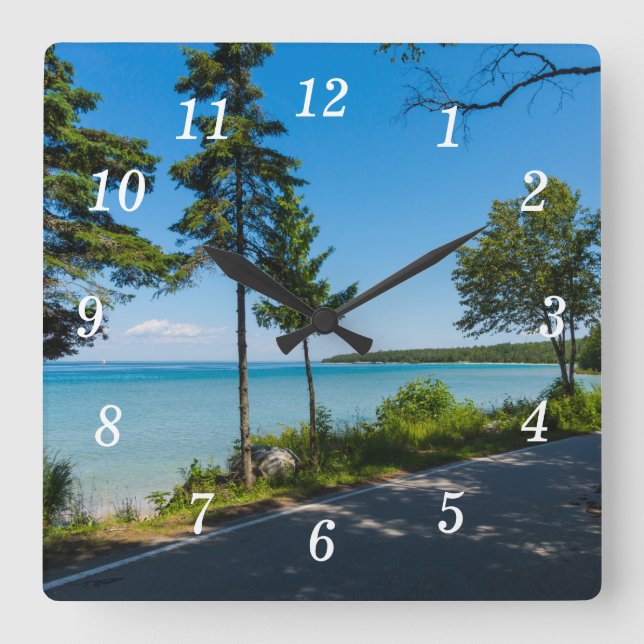 Sjö Shore Drive Paradise Wall Clock Fyrkantig Klocka (Framsida)