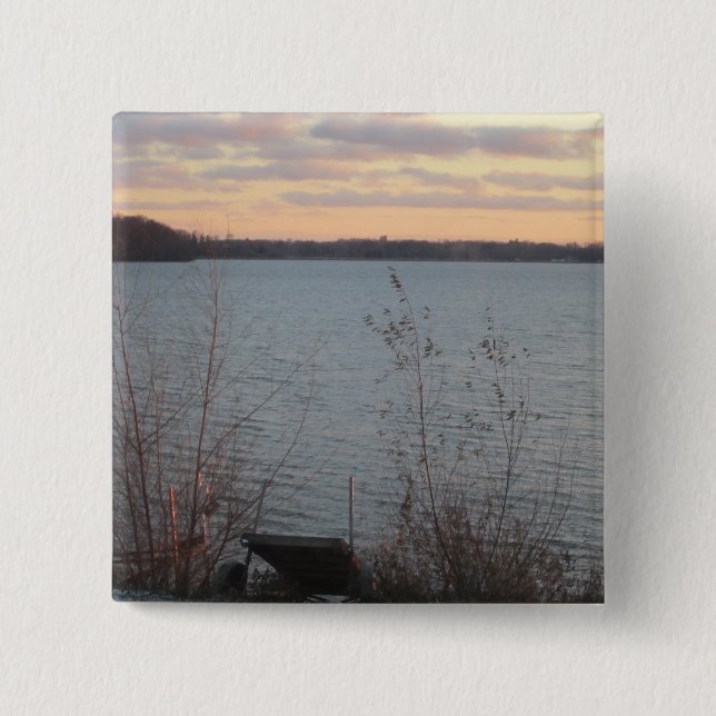 Sjö Shore Sunset Button Knapp (Framsida)