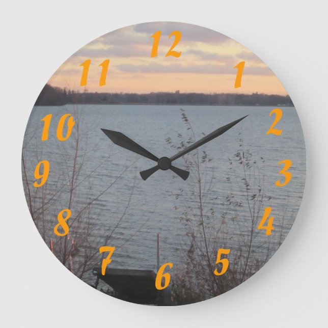 Sjö Shore Sunset Clock Stor Klocka (Framsida)