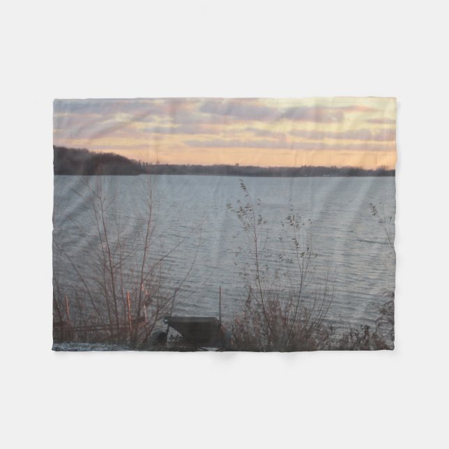 Sjö Shore Sunset Fleece Blanket (Framsidan (Horisontell))