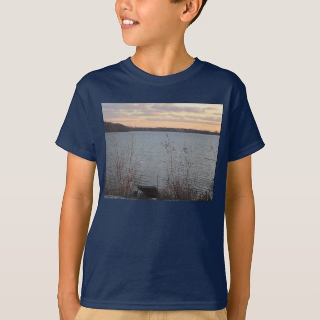 Sjö Shore Sunset Kids Mörk T-Shirt (Framsida)