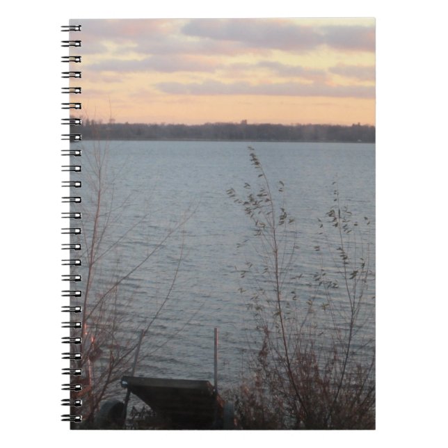 Sjö Shore Sunset Notebook Anteckningsbok Med Spiral (Framsidan)