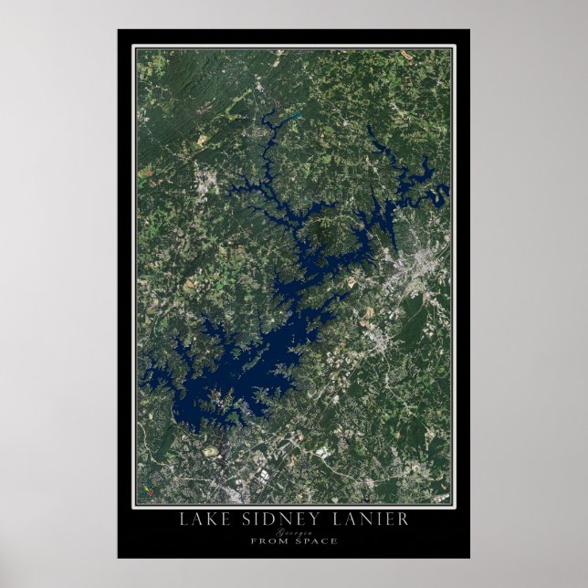 Sjö Sidney Lanier Georgia Satellite Poster Karta (Framsidan)