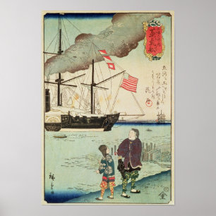 Sjö- skyttel för amerikan i en japansk hamn poster
