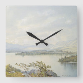 Sjö Squam och Sandwich Mountains Watercolor Fyrkantig Klocka