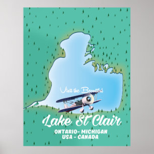 sjö St Clair USA Kanada sjö karta Poster