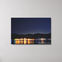 Sjö stads ljus natt himmel berg Japan Canvastryck