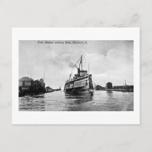 Sjö Steamer som kommer in i floden Cleveland, Ohio Vykort