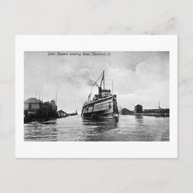 Sjö Steamer som kommer in i floden Cleveland, Ohio Vykort (Framsida)