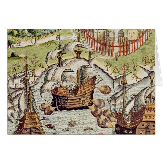 Sjö- strid mellan portugisen och fransken hälsningskort (Framsidan Horizontal)