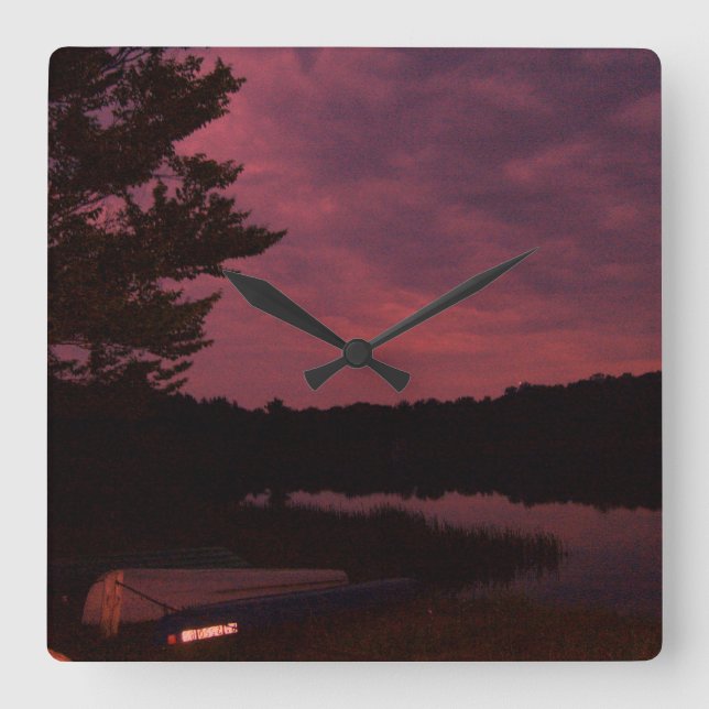 Sjö Sunset Clock Fyrkantig Klocka (Framsida)