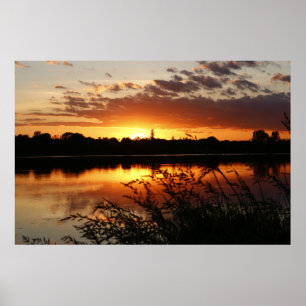 Sjö Sunset liggande fotomatvägg Poster