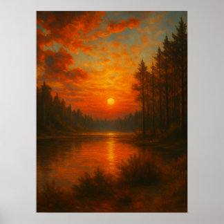 Sjö Sunset - Natur Wall Art Poster