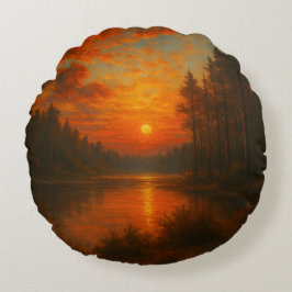 Sjö Sunset - naturinspirerad dekorfärg Rund Kudde