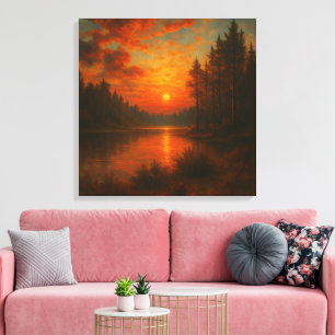 Sjö Sunset - Tranquil Wall Art, Nature Home Decor Canvastryck