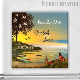 Sjö Sunset with Butterflies Spara datum magneter