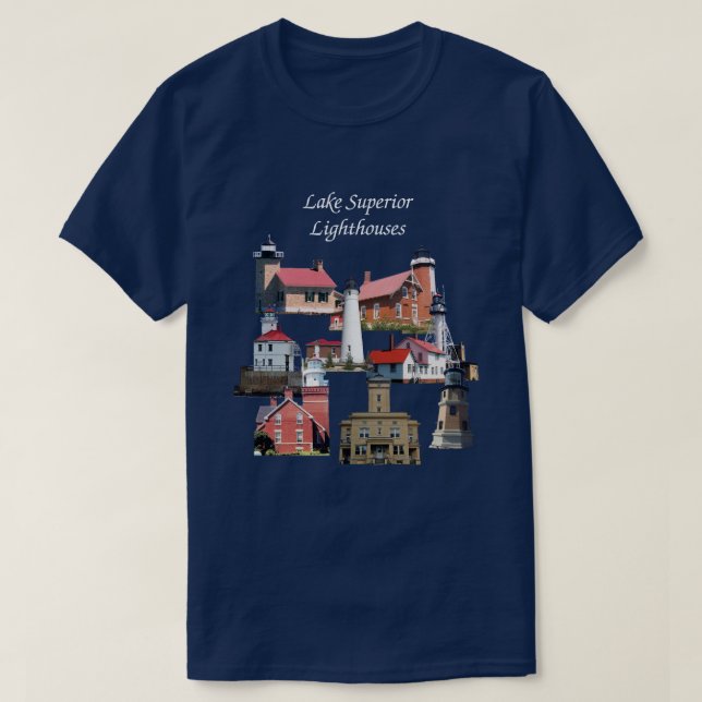 Sjö Superior Lighthouses-skjortans vita bokstäver T Shirt (Design framsida)