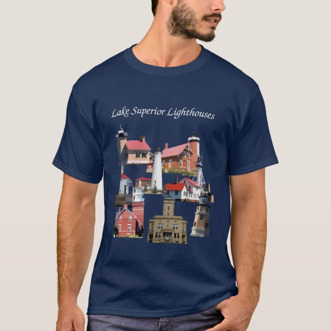 Sjö Superior Lighthouses-skjortans vita bokstäver T Shirt (Framsida)