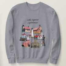 Sjö Superior Lighthouses-tröjans svarta bokstäver