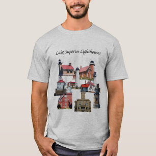 Sjö Superior Lighthouses-tröjans svarta bokstäver T Shirt