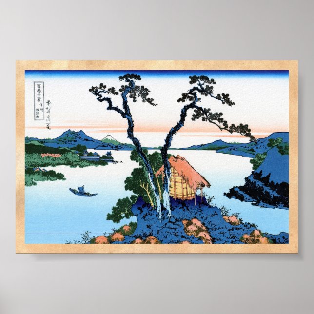 Sjö Suwa i Shinano-provinsen Hokusai Poster (Framsidan)