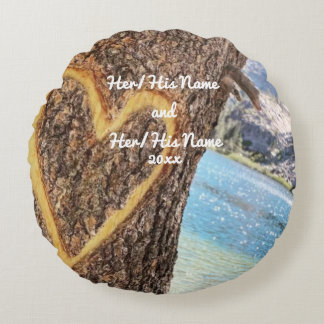 Sjö Tahoe Blue Vatten Träd Heart Kärlek Rund Kudde