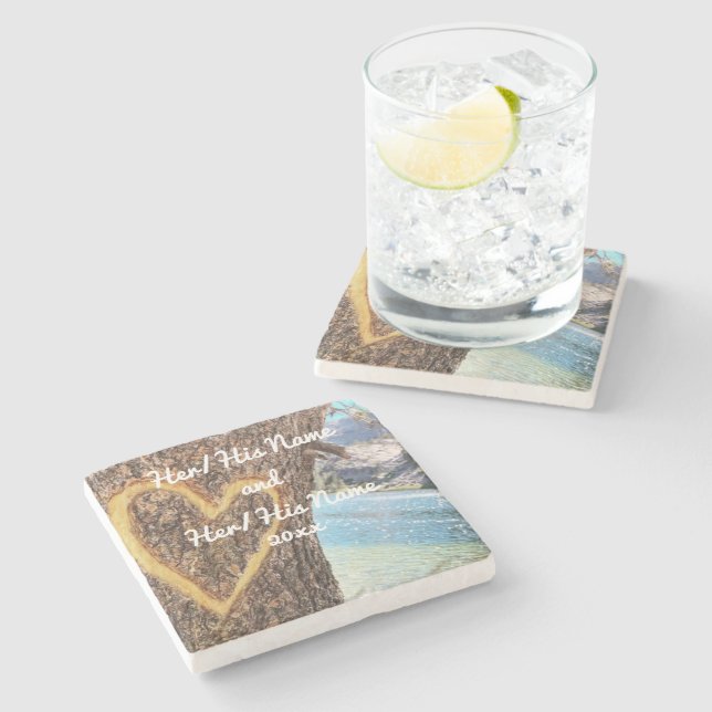 Sjö Tahoe Blue Vatten Träd Heart Kärlek Stenunderlägg (Sidan)