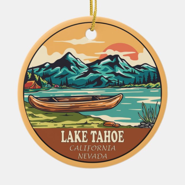 Sjö Tahoe Boating Fishing Emblem Julgransprydnad Keramik (Framsidan)