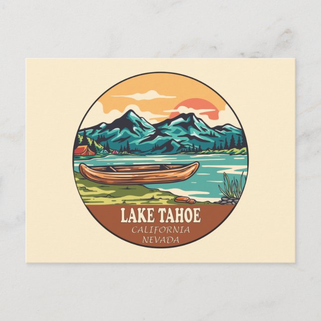 Sjö Tahoe Boating Fishing Emblem Vykort (Framsida)