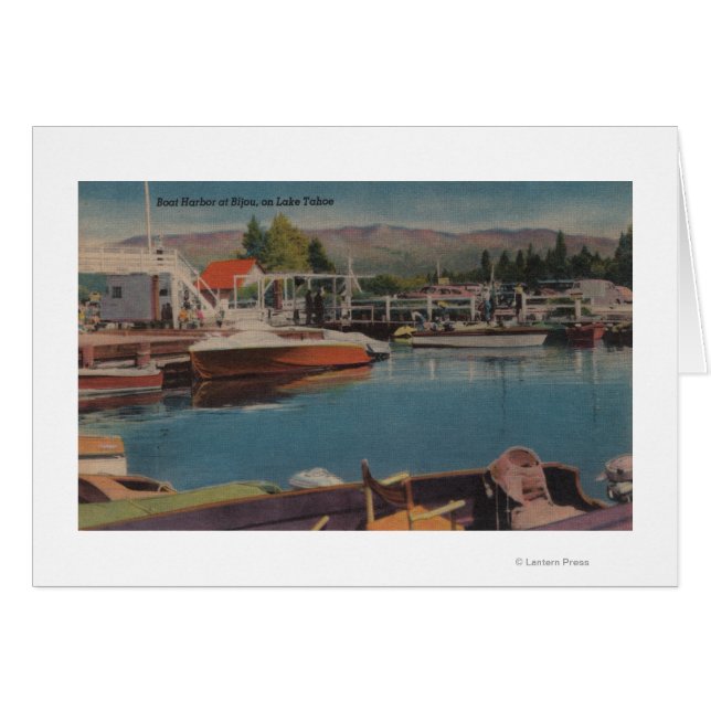 Sjö Tahoe, CA - Boat Harbour at Bijou Wooden Hälsningskort (Framsidan Horizontal)