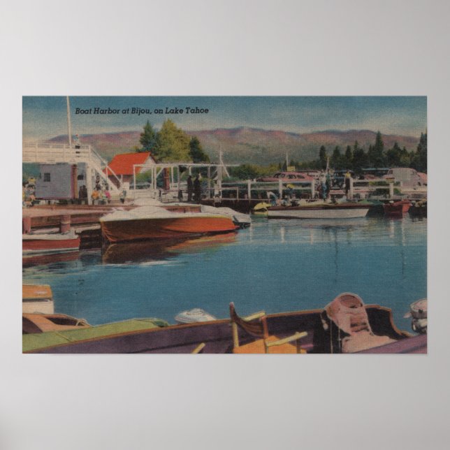 Sjö Tahoe, CA - Boat Harbour at Bijou Wooden Poster (Framsidan)