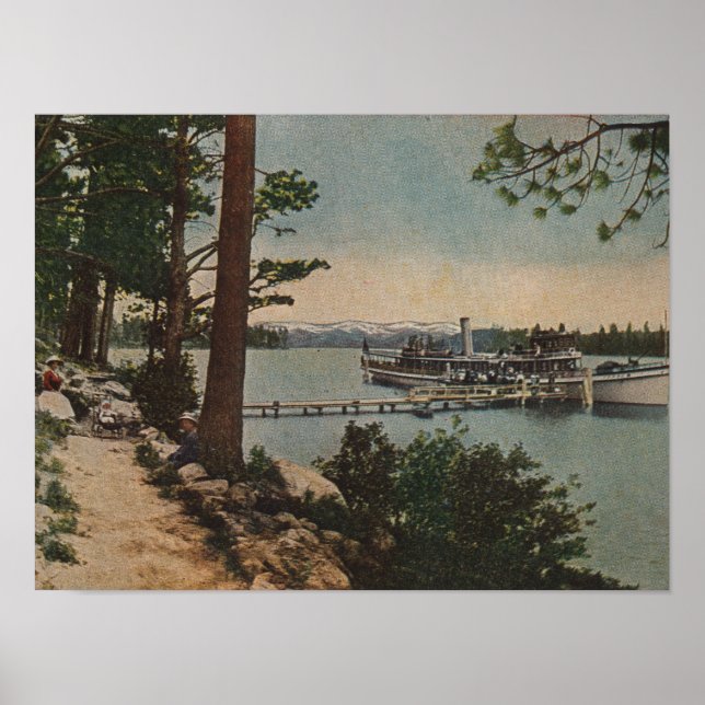 Sjö Tahoe, CA - Emerald Bay View med Steamer Poster (Framsidan)